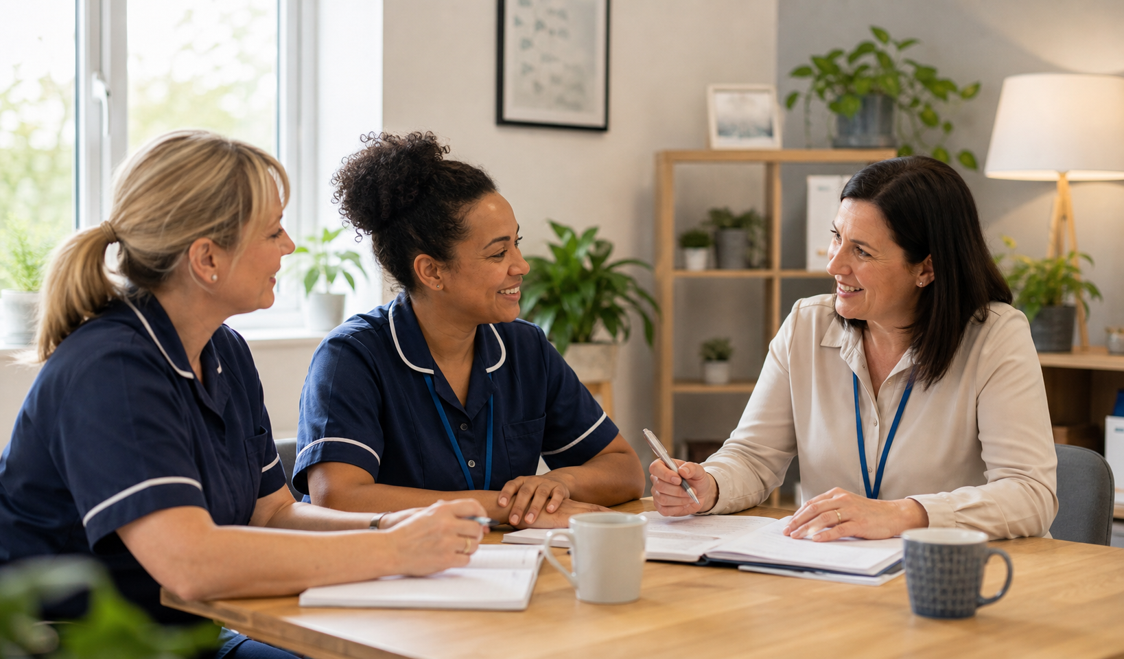 Care Ox team members discussing person-centred care