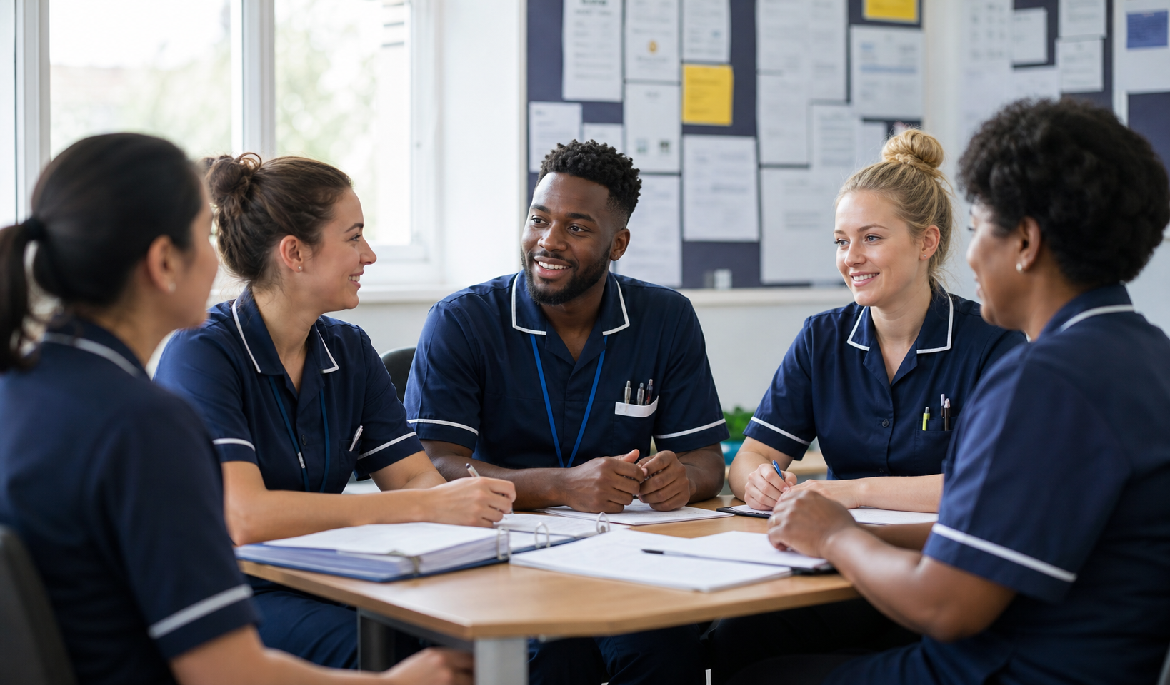 A friendly team of Care Ox carers in a professional briefing