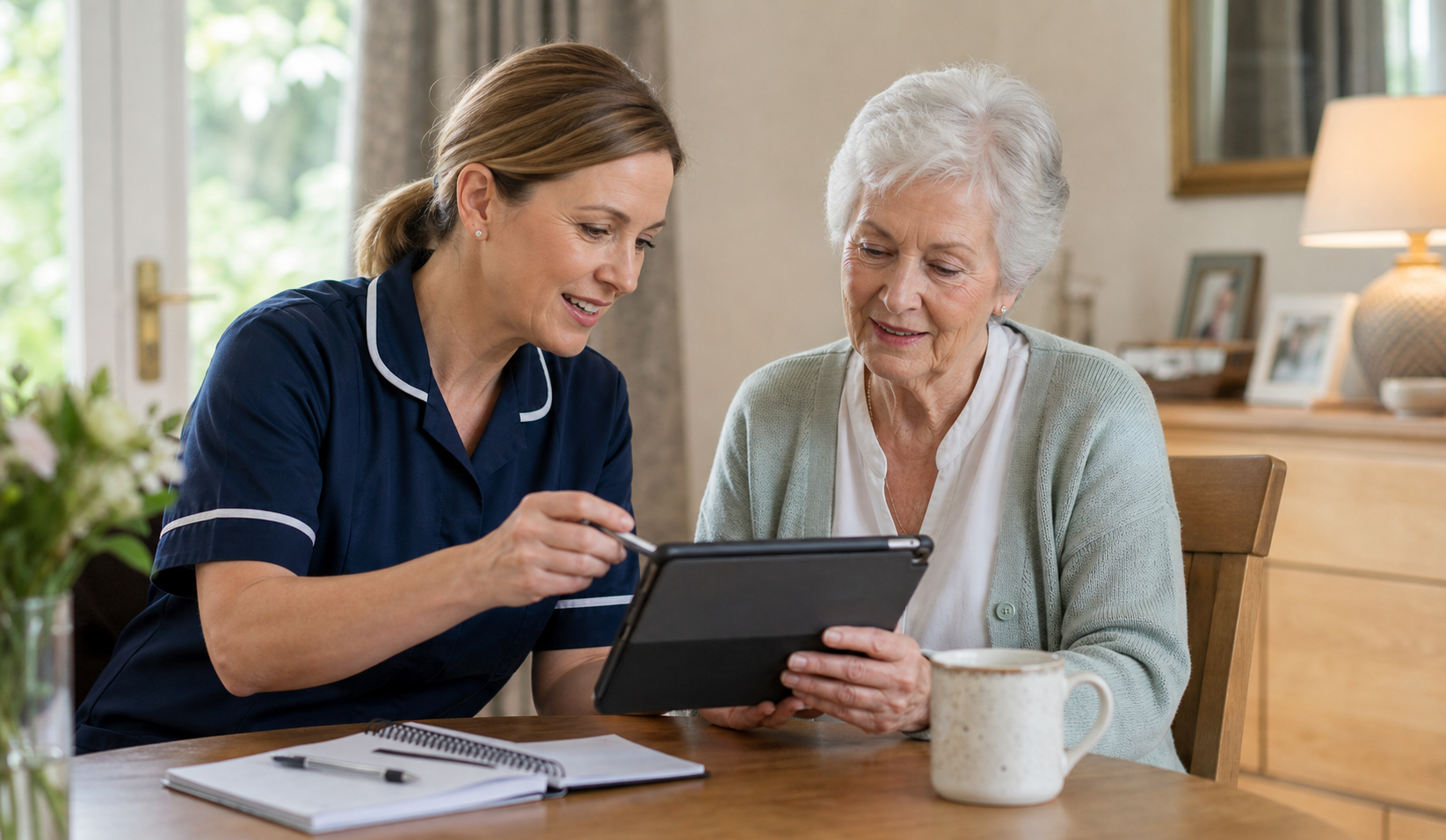 A Care Ox carer planning support with a client at home